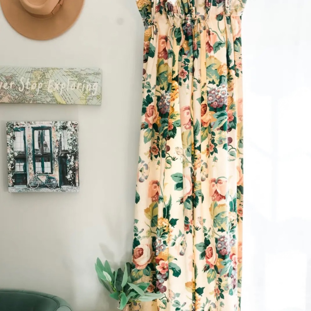 Pair of Pinch Pleated Vintage Floral Drapes, Cottagecore, Floral Curtains